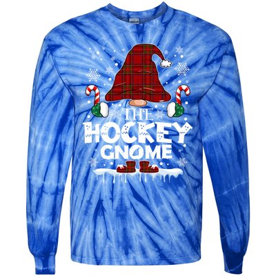 Hockey Gnome Buffalo Plaid Matching Family Christmas Pajama Gift Tie-Dye Long Sleeve Shirt