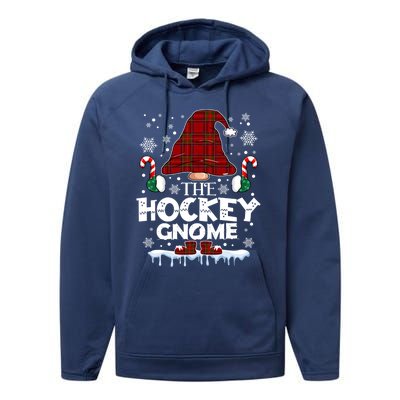 Hockey Gnome Buffalo Plaid Matching Family Christmas Pajama Gift Performance Fleece Hoodie