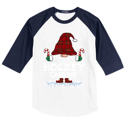 Hockey Gnome Buffalo Plaid Matching Family Christmas Pajama Gift Baseball Sleeve Shirt