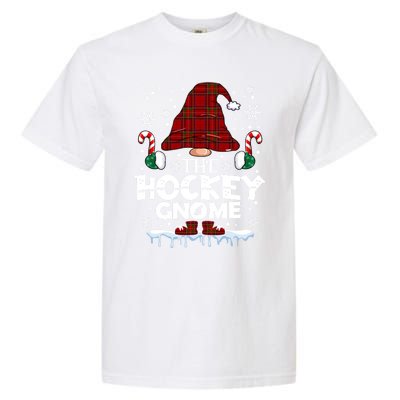 Hockey Gnome Buffalo Plaid Matching Family Christmas Pajama Gift Garment-Dyed Heavyweight T-Shirt