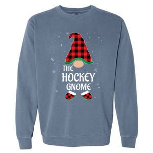 Hockey Gnome Buffalo Red Plaid Matching Christmas Pajama Gift Garment-Dyed Sweatshirt