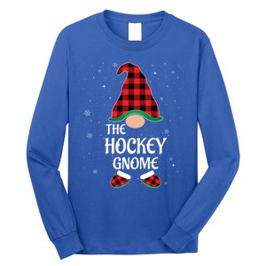 Hockey Gnome Buffalo Red Plaid Matching Christmas Pajama Gift Long Sleeve Shirt