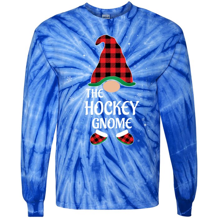 Hockey Gnome Buffalo Red Plaid Matching Christmas Pajama Gift Tie-Dye Long Sleeve Shirt