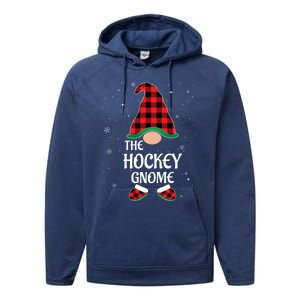 Hockey Gnome Buffalo Red Plaid Matching Christmas Pajama Gift Performance Fleece Hoodie