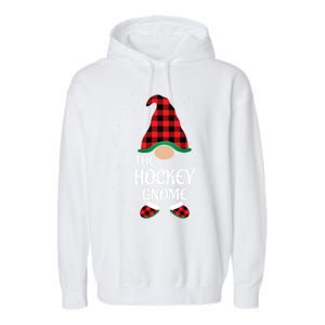 Hockey Gnome Buffalo Red Plaid Matching Christmas Pajama Gift Garment-Dyed Fleece Hoodie