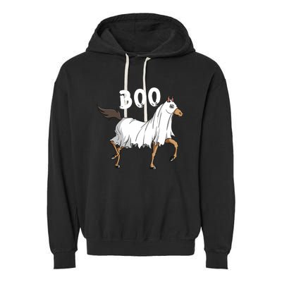 Horse Ghost Boo Equestrian Horse Lover Farmer Halloween Garment-Dyed Fleece Hoodie