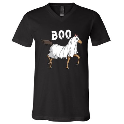 Horse Ghost Boo Equestrian Horse Lover Farmer Halloween V-Neck T-Shirt