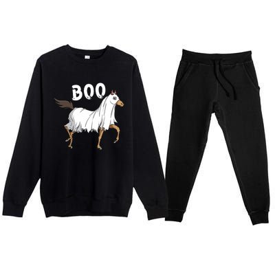 Horse Ghost Boo Equestrian Horse Lover Farmer Halloween Premium Crewneck Sweatsuit Set