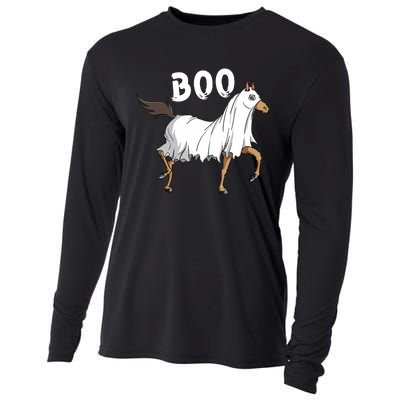 Horse Ghost Boo Equestrian Horse Lover Farmer Halloween Cooling Performance Long Sleeve Crew