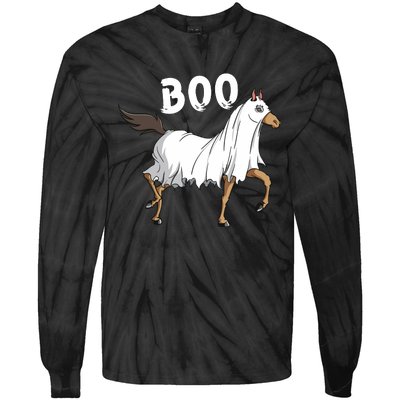 Horse Ghost Boo Equestrian Horse Lover Farmer Halloween Tie-Dye Long Sleeve Shirt