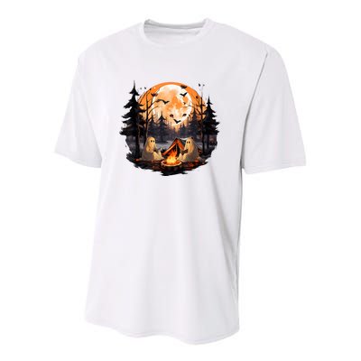 Halloween Ghost Book Reading Camping Halloween Pumpkin Youth Performance Sprint T-Shirt