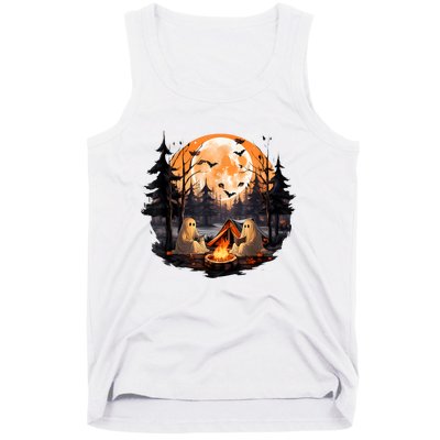 Halloween Ghost Book Reading Camping Halloween Pumpkin Tank Top