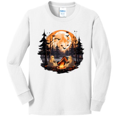 Halloween Ghost Book Reading Camping Halloween Pumpkin Kids Long Sleeve Shirt