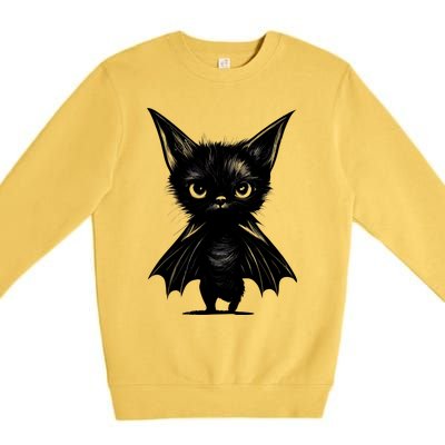 Halloween: Grumpy Black Kitten In Bat Costume Premium Crewneck Sweatshirt