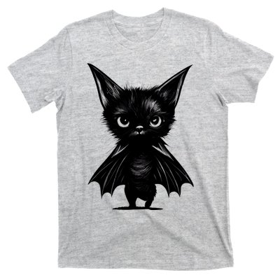 Halloween: Grumpy Black Kitten In Bat Costume T-Shirt