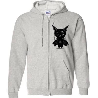 Halloween: Grumpy Black Kitten In Bat Costume Full Zip Hoodie