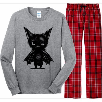 Halloween: Grumpy Black Kitten In Bat Costume Long Sleeve Pajama Set