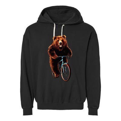 Happy Grizzly Bear Cycling Mountain Bike Bicycle Garment-Dyed Fleece Hoodie