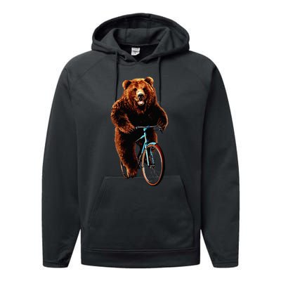 Happy Grizzly Bear Cycling Mountain Bike Bicycle Performance Fleece Hoodie