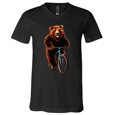 Happy Grizzly Bear Cycling Mountain Bike Bicycle V-Neck T-Shirt