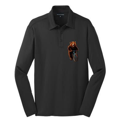 Happy Grizzly Bear Cycling Mountain Bike Bicycle Silk Touch Performance Long Sleeve Polo