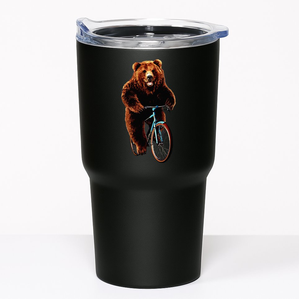 Happy Grizzly Bear Cycling Mountain Bike Bicycle Tumbler