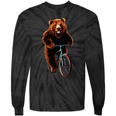 Happy Grizzly Bear Cycling Mountain Bike Bicycle Tie-Dye Long Sleeve Shirt