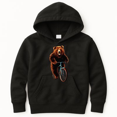 Happy Grizzly Bear Cycling Mountain Bike Bicycle Kids Hoodie