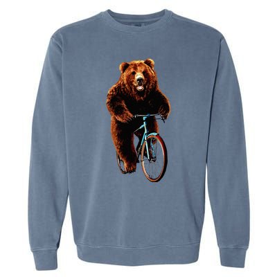 Happy Grizzly Bear Cycling Mountain Bike Bicycle Garment-Dyed Sweatshirt