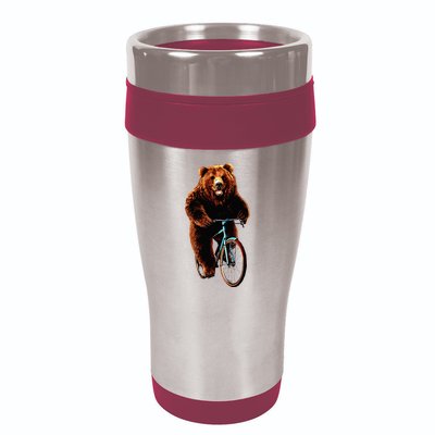 Happy Grizzly Bear Cycling Mountain Bike Bicycle 16oz Travel Tumbler