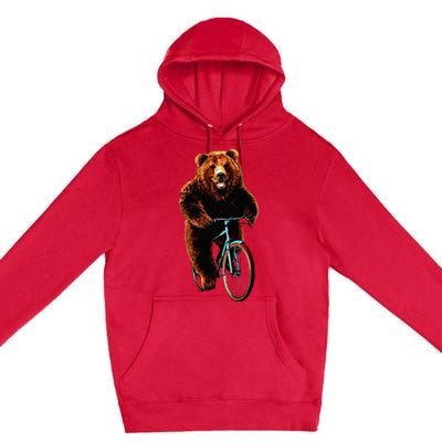 Happy Grizzly Bear Cycling Mountain Bike Bicycle Premium Pullover Hoodie