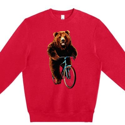 Happy Grizzly Bear Cycling Mountain Bike Bicycle Premium Crewneck Sweatshirt