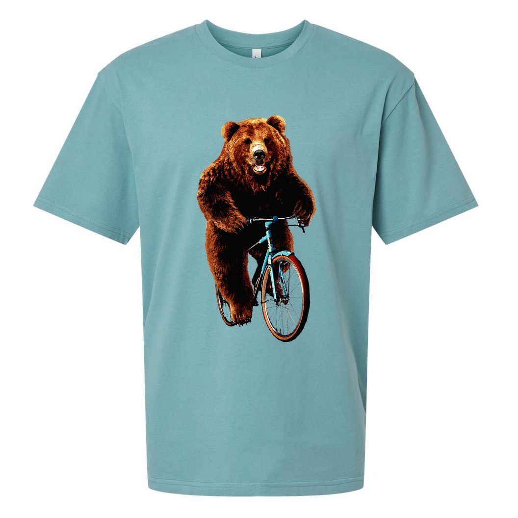 Happy Grizzly Bear Cycling Mountain Bike Bicycle Sueded Cloud Jersey T-Shirt