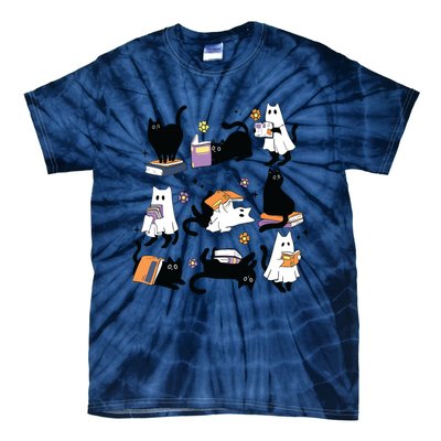 Halloween Ghost Black Cat Reading Book Costume Tie-Dye T-Shirt