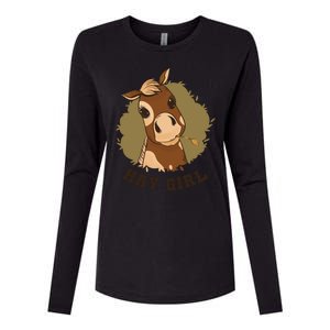 Hay Girl Cute Horse Womens Cotton Relaxed Long Sleeve T-Shirt