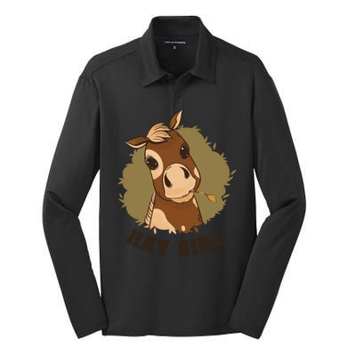 Hay Girl Cute Horse Silk Touch Performance Long Sleeve Polo