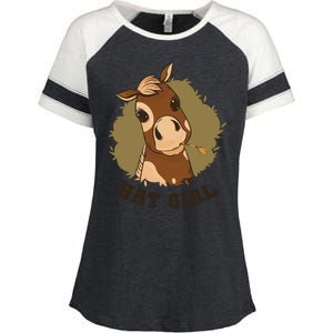 Hay Girl Cute Horse Enza Ladies Jersey Colorblock Tee