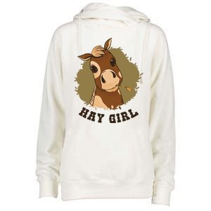 Hay Girl Cute Horse Womens Funnel Neck Pullover Hood