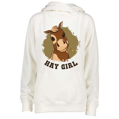 Hay Girl Cute Horse Womens Funnel Neck Pullover Hood