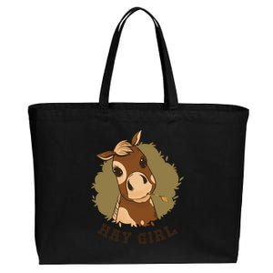 Hay Girl Cute Horse Cotton Canvas Jumbo Tote