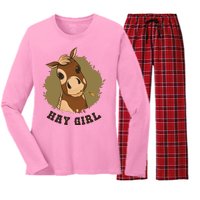 Hay Girl Cute Horse Women's Long Sleeve Flannel Pajama Set 