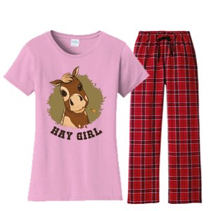 Hay Girl Cute Horse Women's Flannel Pajama Set