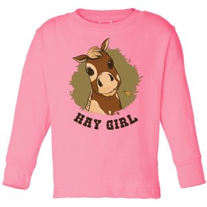 Hay Girl Cute Horse Toddler Long Sleeve Shirt