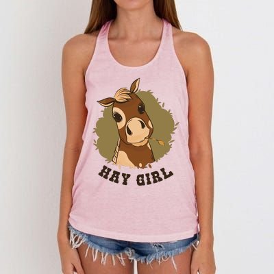 Hay Girl Cute Horse Women's Knotted Racerback Tank