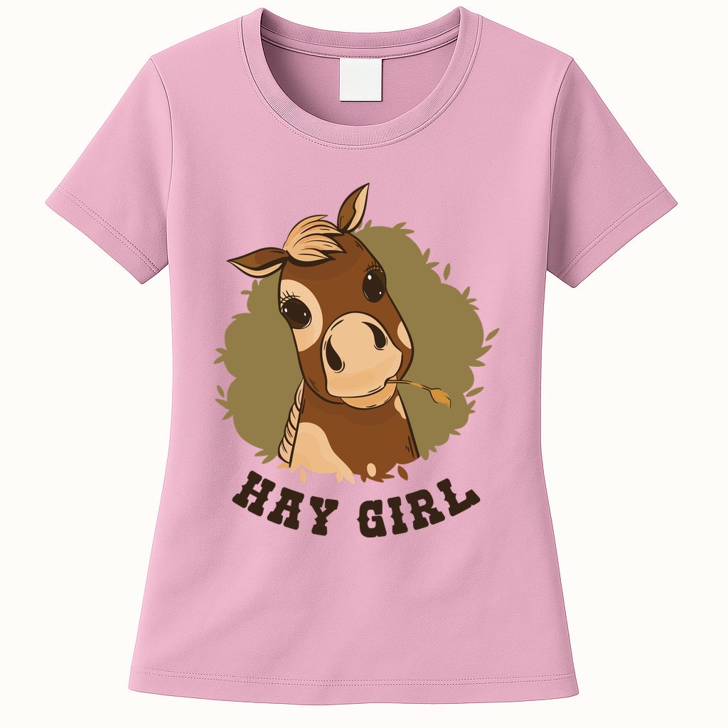 Hay Girl Cute Horse Womens T-Shirt