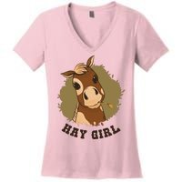 Hay Girl Cute Horse Women's V-Neck T-Shirt