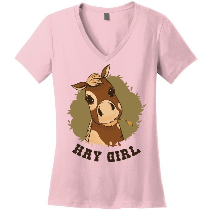 Hay Girl Cute Horse Women's V-Neck T-Shirt