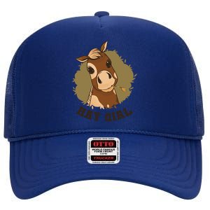 Hay Girl Cute Horse High Crown Mesh Back Trucker Hat