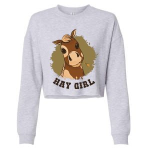 Hay Girl Cute Horse Cropped Pullover Crew