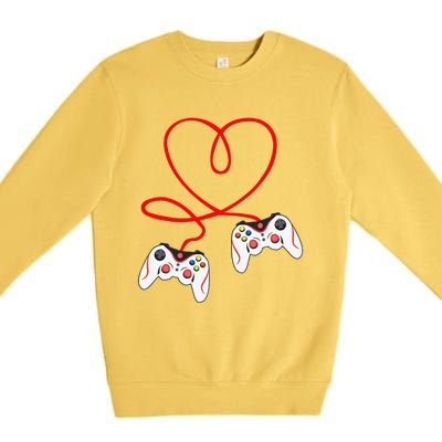 Heart Game Controllers Video Gamers Gaming Valentine's Day Premium Crewneck Sweatshirt